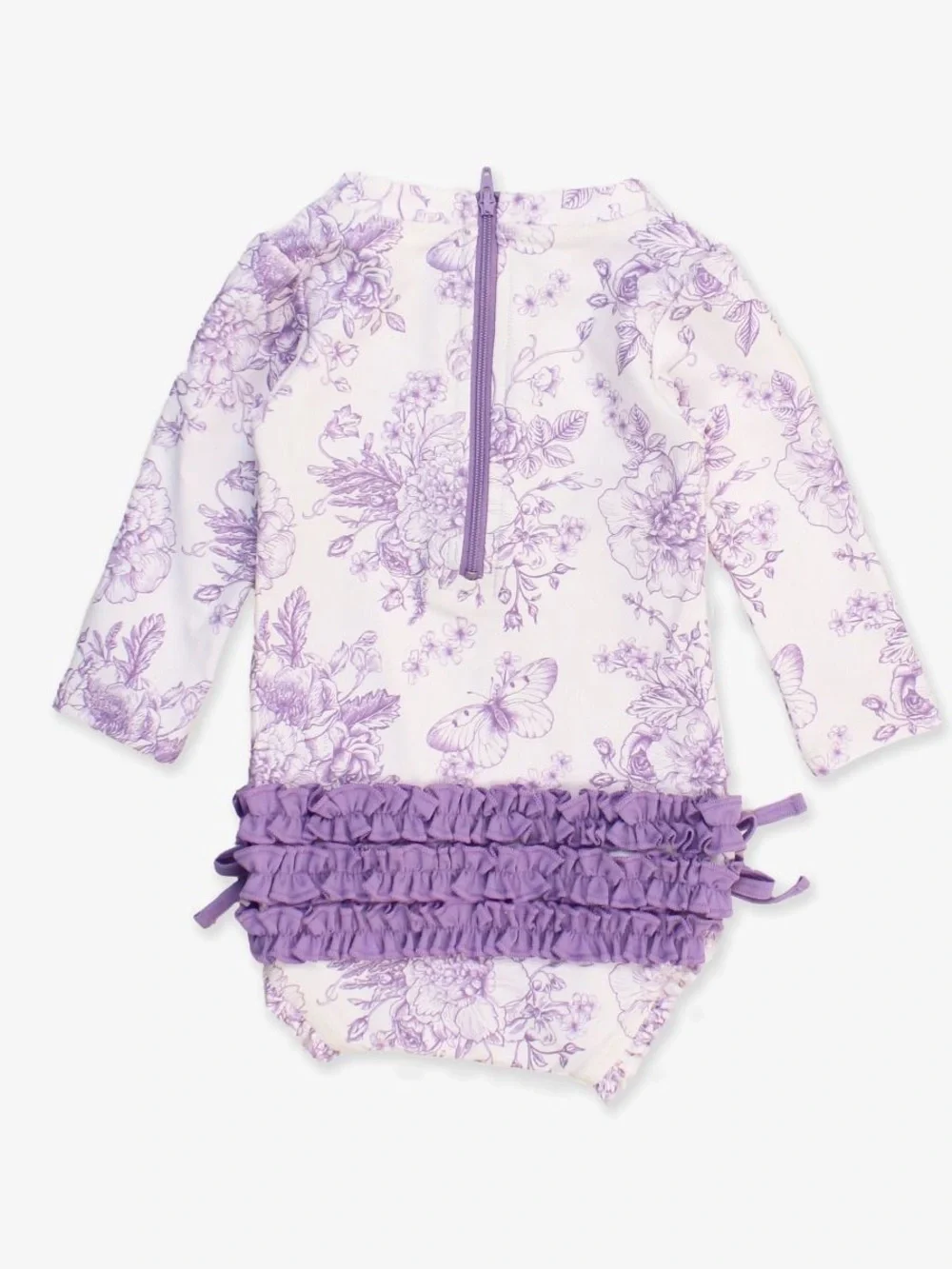 NWT Rufflebutts Floral Long Sleeve One Piece Wisteria Purple Butterfly 18-24M